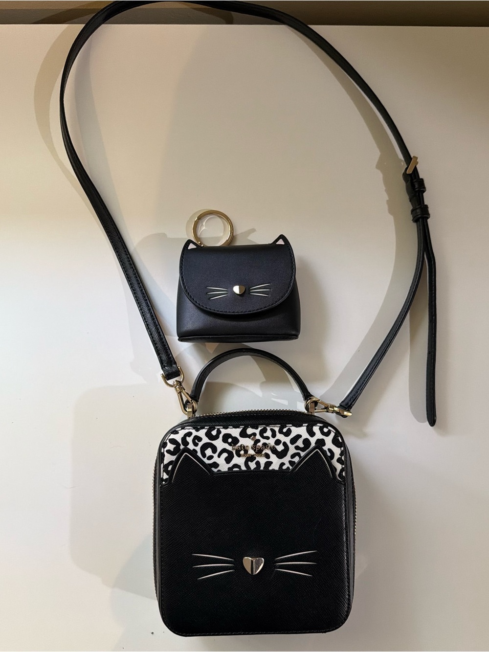 kate spade Black Cat Crossbody Bag with Leopard Accent